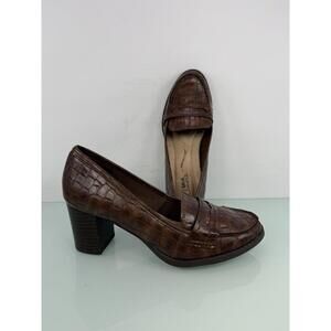 Mia Amore Size 7  Ilsa Croco Embossed Loafer Style Pumps 2.5" Block Heels Office